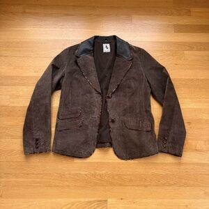 Brown Suede Blazer with Black Collar